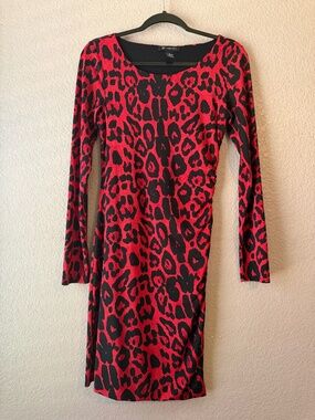 INC International Concepts Red Black Leopard Ruched Dress | Size Small